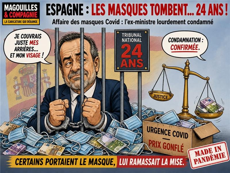 Caricature Magouilles & Compagnie : Espagne — masques Covid : 24 ans