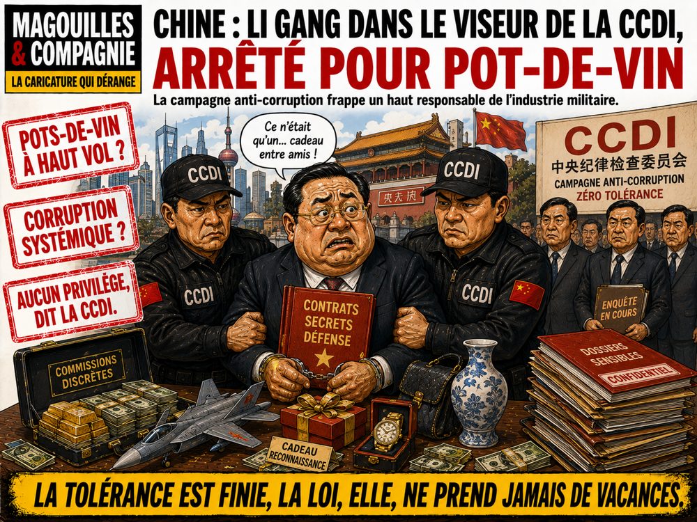 Caricature Magouilles & Compagnie : Chine — le chef anticorruption arrêté pour corruption