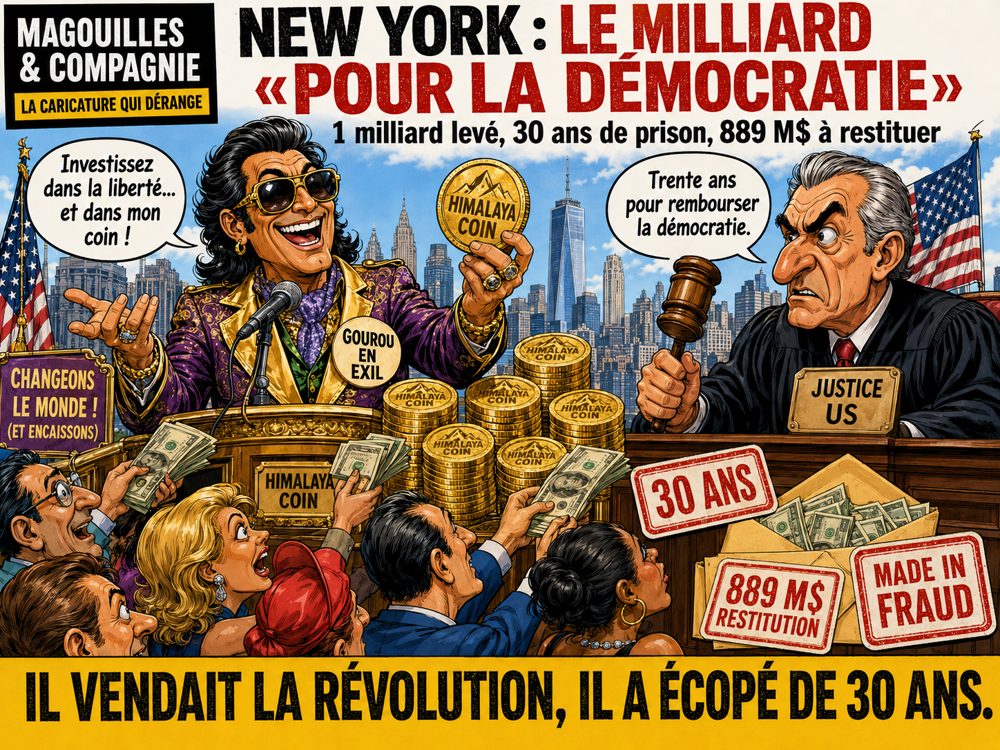 Caricature Magouilles & Compagnie : Guo Wengui, 30 ans de prison pour une fraude à plus d'un milliard