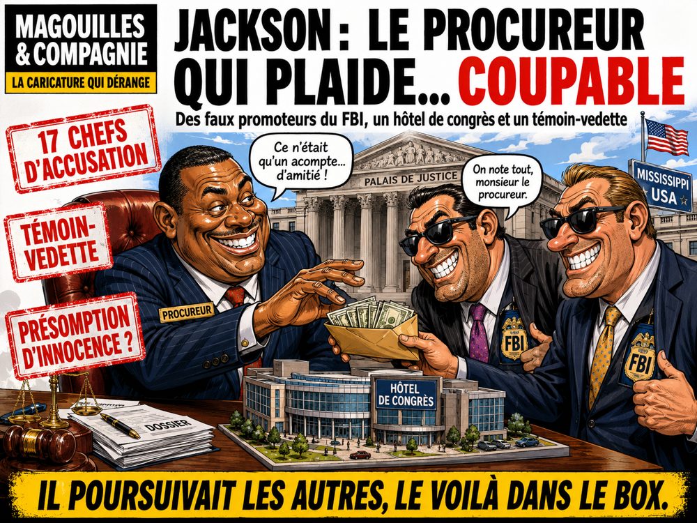 Caricature Magouilles & Compagnie : Jackson : l'ex-procureur Jody Owens plaide coupable pour corruption