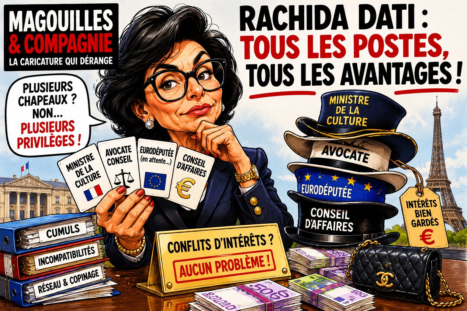 Caricature Magouilles & Compagnie : Rachida Dati