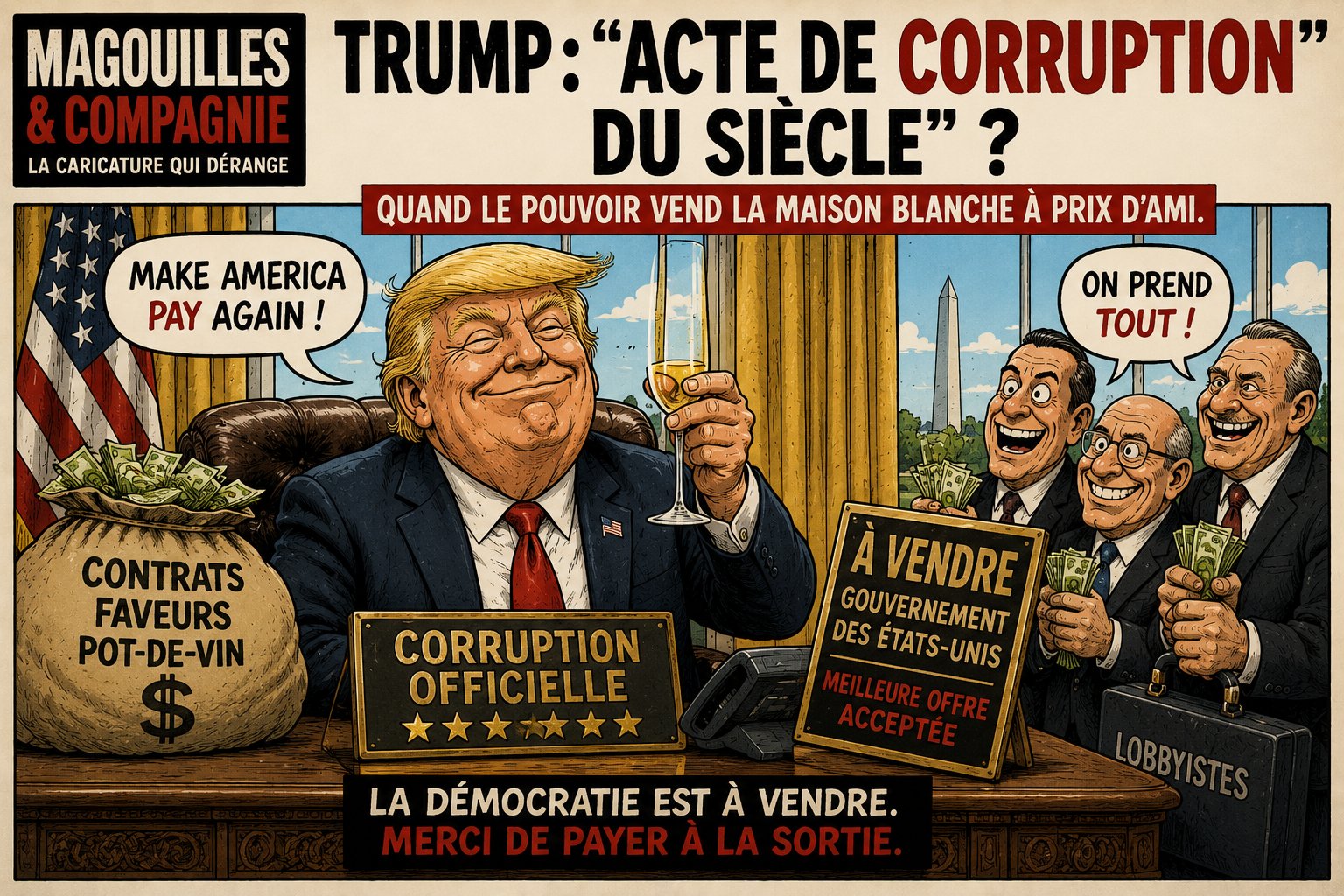 Caricature Magouilles & Compagnie : Trump — « corruption du siècle »