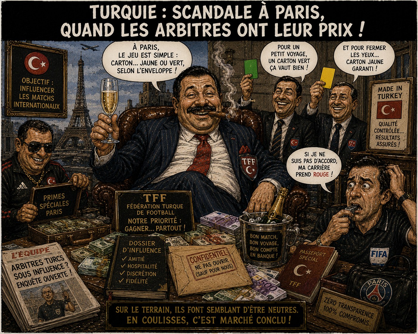 Caricature Magouilles & Compagnie : Turquie — arbitres sous influence