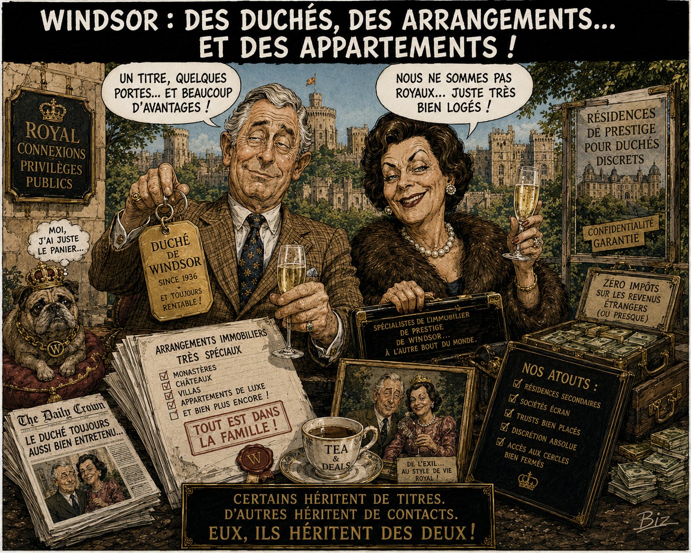 Caricature Magouilles & Compagnie : Windsor — duchés et appartements